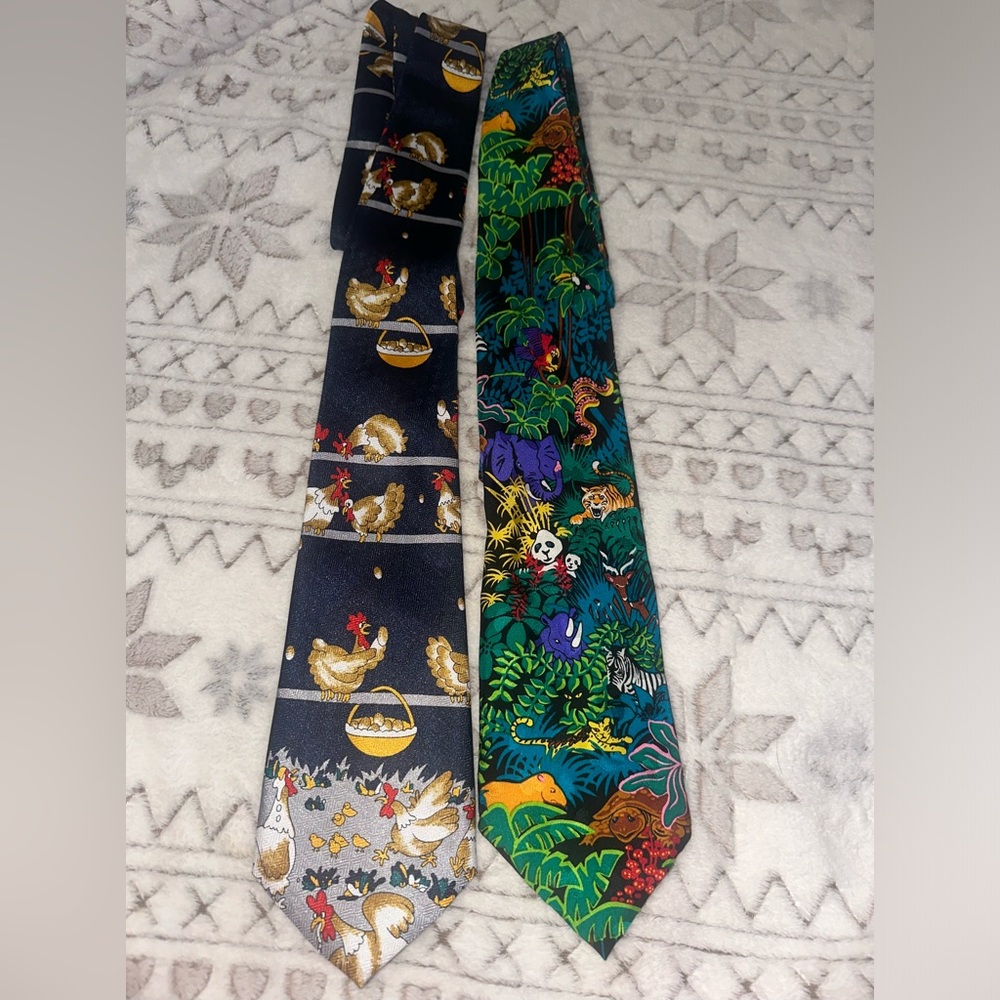 Two vintage animal print ties